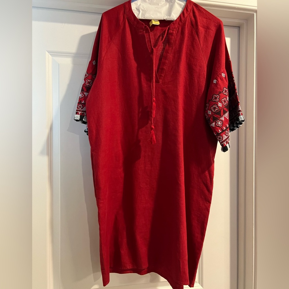 Newman Marcus - Red Dress with Patterned Sleeves